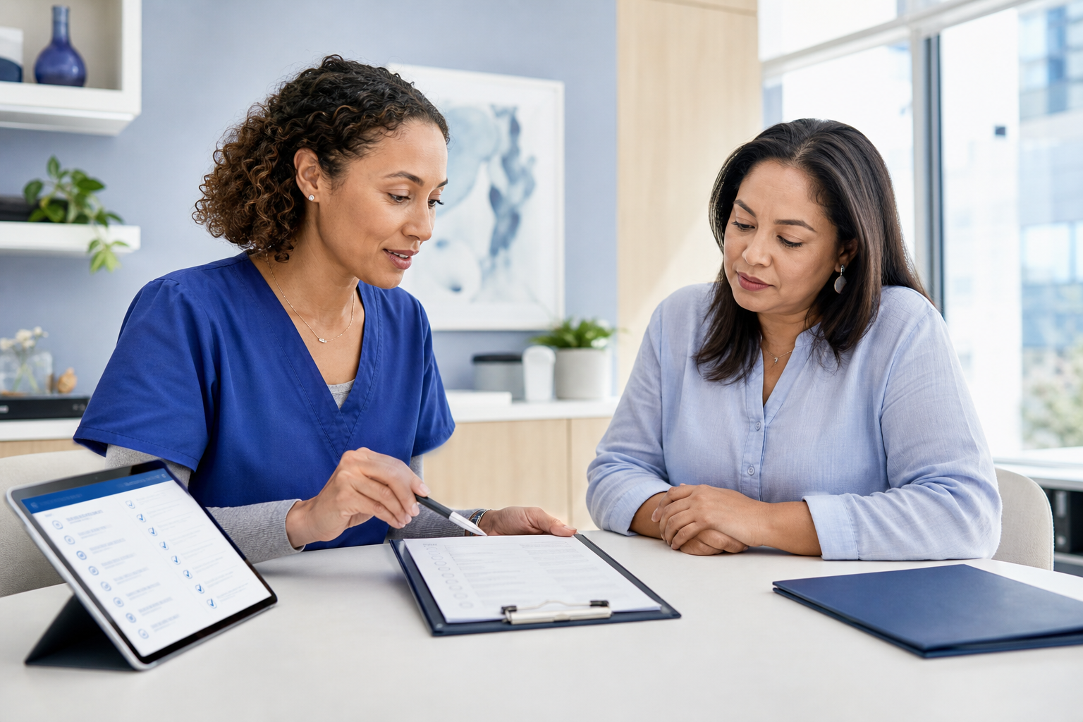 Clinician and patient discussing pre-surgical medical clearance requirements