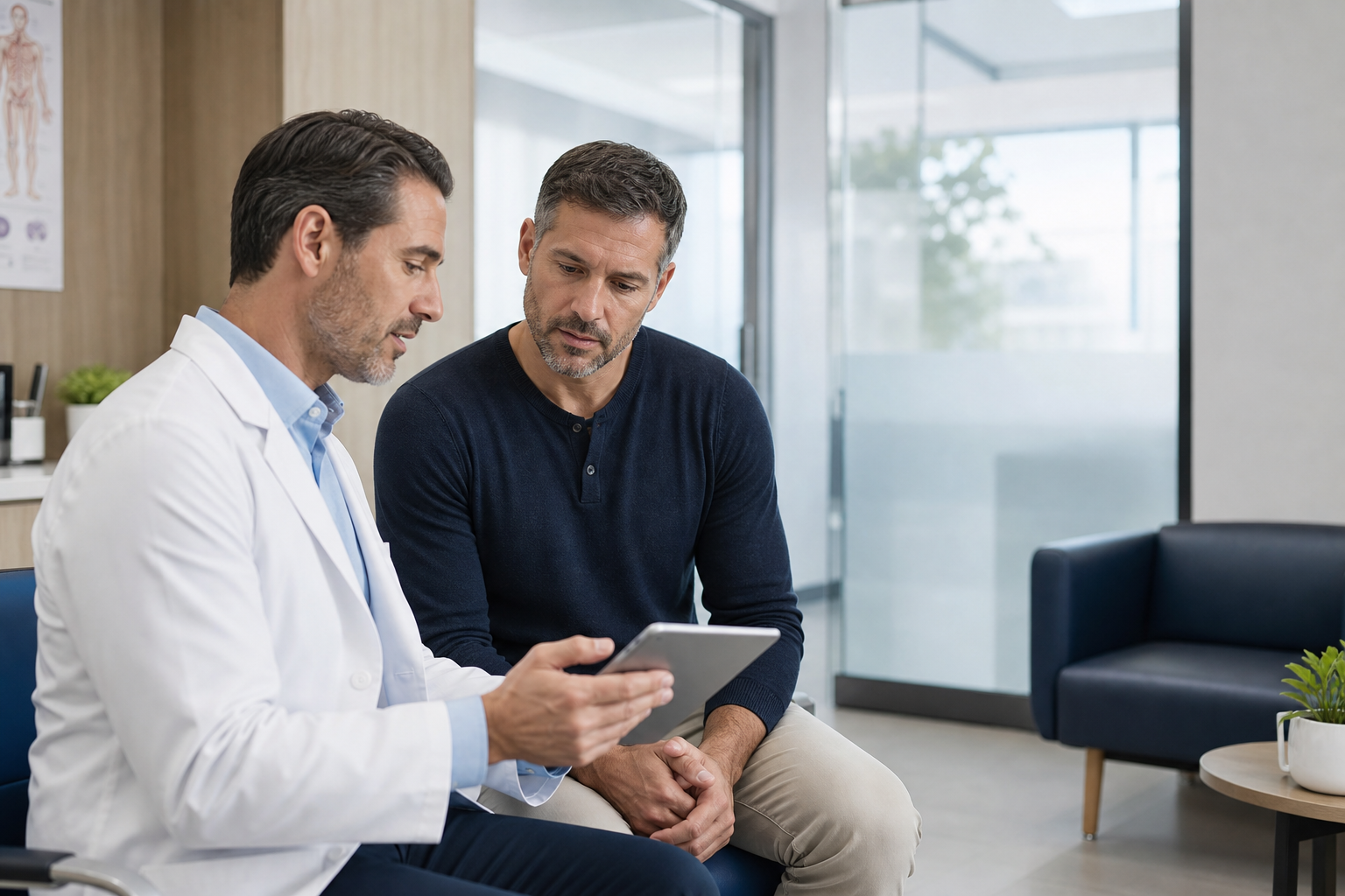 Clinician discussing a personalized men's health plan with a patient